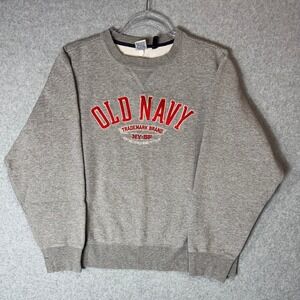 Old Navy Spell Out Embroidered Vintage Sweatshirt Crewneck Gray Men's Size M‎